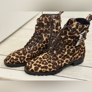 Rebecca Minkoff - Leopard Print Lace-Up Ankle Boots - Calf Hair - size 8.5